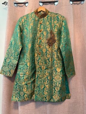 Emerald Green and Gold Embroidered Brocade Jacket